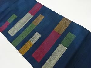 手織り紬横段に花唐草・古典柄模様織出し名古屋帯